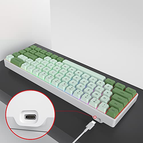 Owpkeenthy Wired 65% Percent Mechanical Gaming Keyboard Creamy Keycaps with Red Switch Ultra Compact RGB 60% Cute Green Gaming Keyboard N-Key Rollover for PC Gamer (Matcha/68 Red Switch) - color: Matcha/68 Red Switch