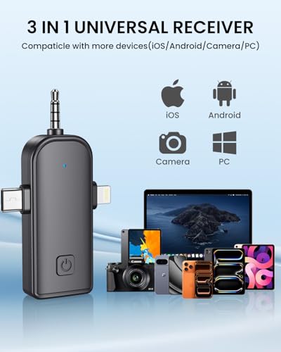 3 In 1 Mini Wireless Lavalier Microphone for Iphone: Bluetooth Lapel Mic For iPad Android Phone Camera Pc - Small Clip Microphones Crystal Clear Sound Quality for Recording Vlogging Live Streaming