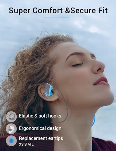 Bluetooth 5.3 Headphones, Wireless Sports In-Ear Earbuds IPX7 Waterproof | 16 Hours Playtime, Sweatproof Stereo Earphones with MIC, Noise Cancelling Headsets for Gym Running Workout, Clear Sound - color: Blue
