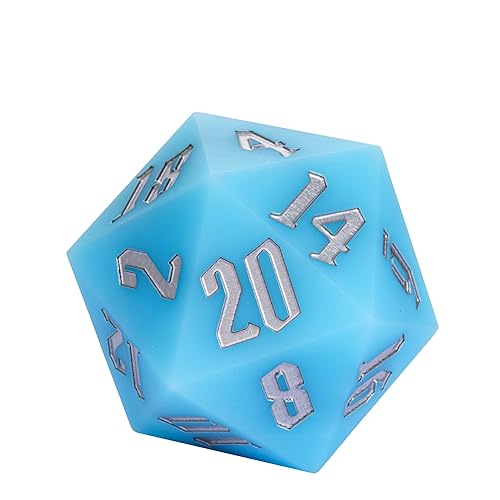 55mm Silicone D20 DND Dice, Large D20 Single 20 Sided Dice | Glow-in-the-Dark D20 Giant Dice with Gift Box for Dungeons and Dragons RPG Bar Pub Club Party Games (Sky Blue/Sliver) - color: Sky Blue/Sliver