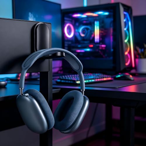 Headphone Stand,Foldable Sticky Headset Hanger - Adhesive Headphone Holder Hook Mount with Non-Slip Silicone,Universal Fit Gaming Headphones Stand for Airpods Max,HyperX All Earphones