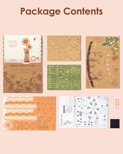 rowood 3D Puzzles for Adults,Mother's Day DIY Wooden Flower Building Set Craft Kits,Botanical Collection Home Decor, Teacher's Day/Christmas/Birthday Gift- Orange Gerbera Daisy - style: Orange Gerbera Daisy