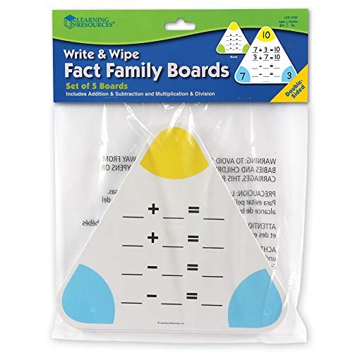 Learning Resources Write & Wipe Fact Family Boards | Elementary Math Manipulatives, Math White Boards for Students, Addition and Subtraction White Board for Kids