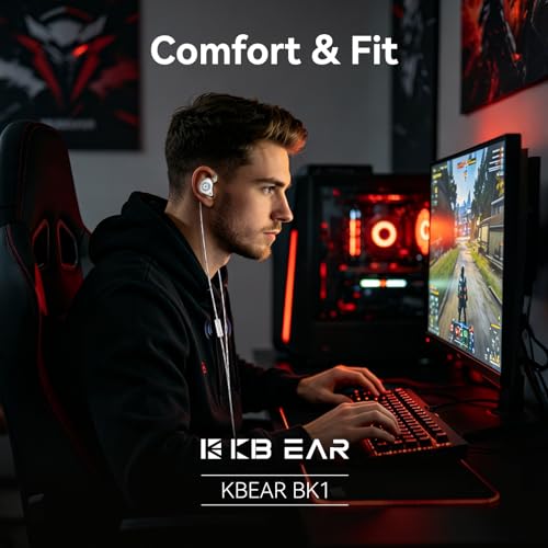 2026 Latest erabuds,KBEAR BK1 Wired Gaming Earbuds,10mm Single DD in Ear Monitor,HiFi Headset Wired Earbuds IEM Earphones with Detachable Cable for Gaming/Music/Video (White, 3.5 with mic) - color: D