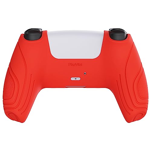 eXtremeRate PlayVital Samurai Edition Passion Red Anti-Slip Controller Silicone Skin for ps5, Ergonomic Soft Rubber Protective Case for ps5 Controller with Black Thumb Stick Caps - color: Passion Red