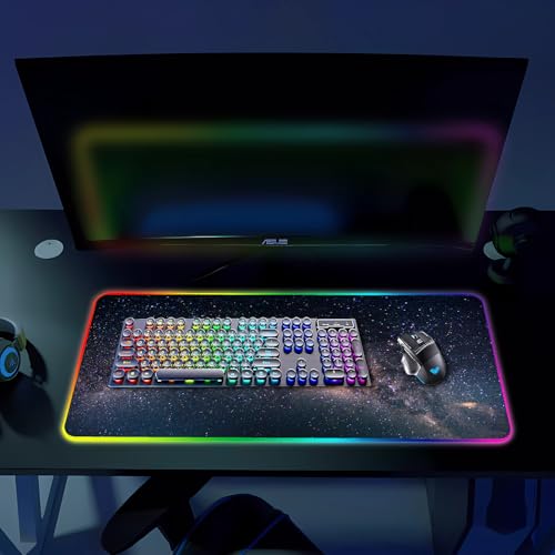 RGB Gaming Mouse Pad, Large Mousepad with Led Light, Keyboard Pad Gaming Accessories for Desk, Non-Slip Rubber Base Big Mouse Mat for Gamer, 31.5 X 11.8 Inch, Galaxy - color: 01 Galaxy