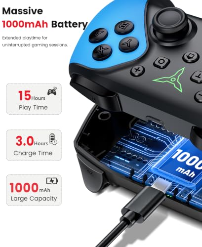 Switch Controller 2-Pack, Wireless Pro Controller for Switch2/Switch/Lite/OLED, Bluetooth Gamepad with Programmable Back Buttons, Turbo, Vibration, Gyro, Compatible with iOS/Android/PC, Includes 2 Stands - color: Red & Blue-2 pack