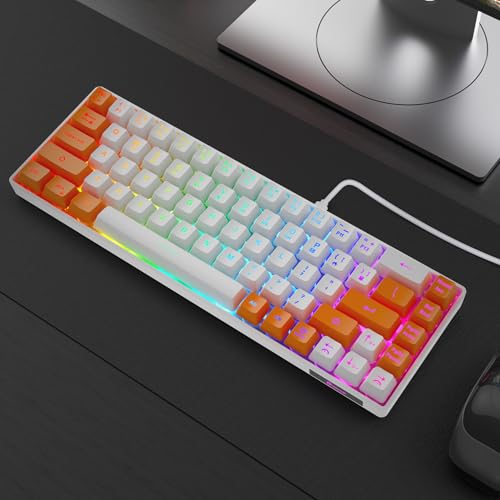 GEODMAER 65% Gaming Keyboard, LED Backlit Mini Wired Keyboard, Ultra-Compact Anti-Ghosting No-Conflict 68 Keys Membrane Gaming Wired Keyboard for PC Laptop Windows Gamer(White-Orange) - color: White-Orange