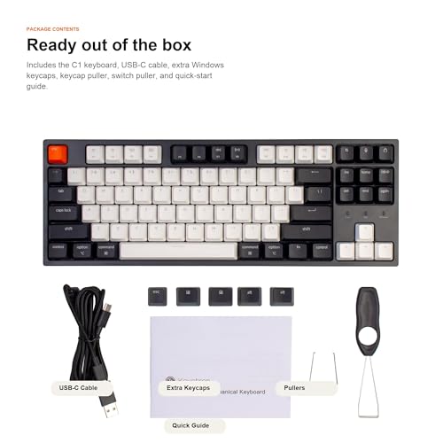 Keychron C1 Wired Mechanical Keyboard, TKL 87-Key Tenkeyless Gaming Keyboard for Mac Windows, Hot-Swappable Gateron G Pro Red Switches, White Backlit, USB-C, Double-Shot ABS Keycaps - color: Hot-swap Gateron G Pro Red Switch