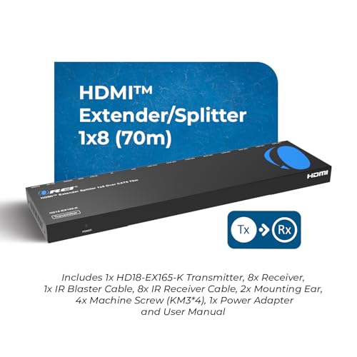 OREI 4K 1x8 HDMI Extender Splitter Multiple Over CAT 6/7 Cable with EDID management - 4K@30Hz upto 165ft and 1080p@60Hz upto 230ft- Loop Out | 1x8 HDMI Extender – HDMI 1.4, 10.2Gbps, Dolby TrueHD, DTS-HD Master Audio, Plug & Play, Metal Housing, PoC Suppo