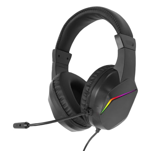 Wired USB Gaming Headset for PC with 7.1 Surround Sound, RGB Lighting Noise Cancelling Mic 40mm Driver Memory Foam Cushion Over Ear Headphone with Mute (Black) - color: Black