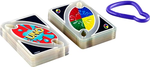 Mattel Games UNO Splash Card Game, Ages 7+, 2-10 Players | With Waterproof Cards &Portable Carabiner Clip for Travel, Pool Time, Camping & Game Nights Away - style: Uno Splash