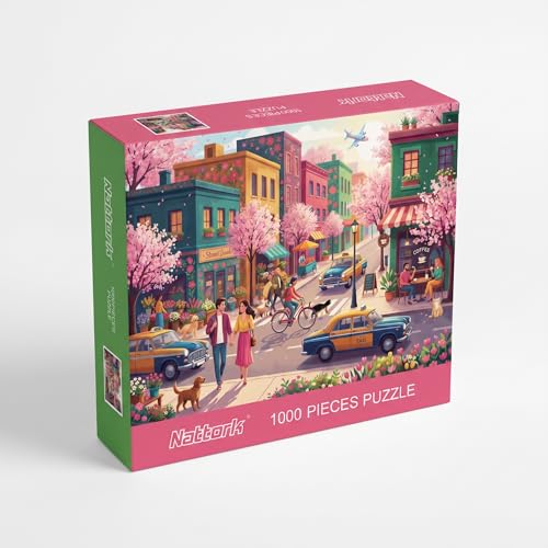 Nattork Jigsaw Puzzles 1000 Pieces for Adults, Families (Sakura Strasse) Pieces Fit Together Perfectly - color: Sakura Strasse