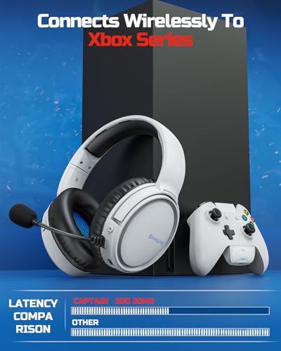 BINNUNE Xbox Wireless Gaming Headset with Mic, Lightweight Over-Ear Comfort for Long Gaming Sessions, Low Latency Wireless + Bluetooth, Flip-to-Mute Noise Cancelling Mic, 50mm Drivers, 40H Battery - color: White, style: For Xbox