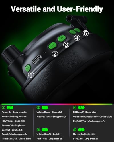 Wireless Gaming Headset with Noise Canceling Microphone for PC, PS5, PS4, Switch, Mac, 2.4 GHz Wireless & Bluetooth 5.4 Gaming Headphones, Cool RGB Lighting, 50Hr Battery, 50mm Drivers(Deep Green) - color: Deep Green