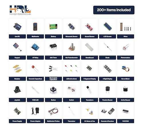 Horizon Uno Electronics Starter Kit with Video Lessons – Arduino-Compatible Board, Sensors, LEDs, Servos & More – Learn Electronics & Coding for Beginners