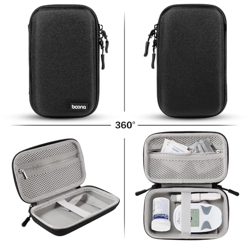 Diabetes Travel Case EVA Hard Shell Diabetic Supplies Bag Organizer for Blood Sugar Testing Kit, Glucose Monitor Kit with Meter, Glucose Test Strips, Lancets, Lancing Device, Alcohol Wipe (Black) - color: Black
