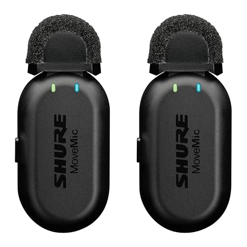 Shure MoveMic Two Kit, Pro Wireless Lavalier Microphones with Camera Receiver for DSLR, iPhone, Android, Mac, PC, 24-Hour Charge (MV-Two-KIT-Z7) | Includes 2 Clip-on Lavs, Charging Case and Camera Receiver, 8 Hr per Mic Plus Two Charges, IPX4, Bluetooth 5