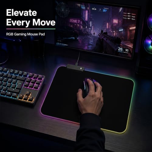 RGB Gaming Mouse Pad, 9.8 × 13.8 Inch, 13 Light Modes, Non-Slip Rubber Base, Waterproof, Compact Mouse Pad for PC Laptop Office Gaming Use - color: Black 13.8 ×9.8''