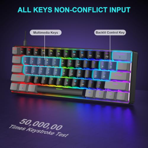 BlueFinger 60% Mechanical Gaming Keyboard and Mouse Combo - RGB Rainbow Backlit 61 Keys Red Switch Keyboard & 4 DPI LED Gaming Mouse, USB Wired Set for PC Laptop Xbox PS4 PS5, White (Gray & Black) - color: Gray & Black