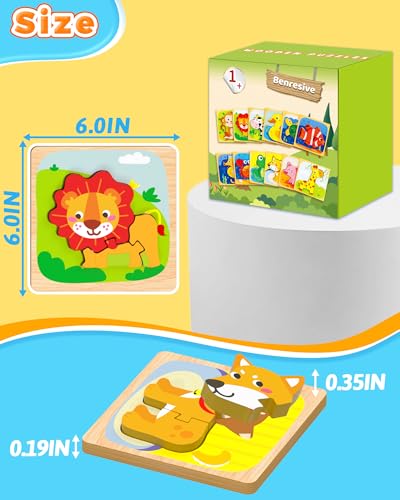 Benresive Wooden Toddler Puzzles, Montessori Toddler Toys for 1 2 Year Old | 12 Pcs Puzzles, 1 2 3 Year Old Girl Boy Great Gifts, Learning Educational Preschool Bolck Toys for 1 2 3 Year Old - style: 12 PCS