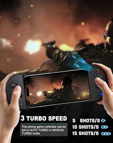Joso Phone Controller for iPhone, Android, wireless Game Joystick with Hall Effect Joystick/Turbo, Gaming Controller for iPhone 16/15/14/13/12 Series, Galaxy S24/23/S22/S21 Series Play Roblox & More - color: Black