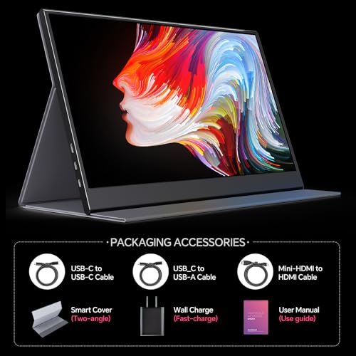 Anyuse 4K Portable Monitor 15.6" 3840x2160 UHD USB-C HDMI Laptop Monitor, 100% RGB IPS Computer Gaming Display HDR Travel Monitor w/Speakers & Smart Cover for Laptop Xbox PS5 Switch PC Phone - size: 15.6"4K