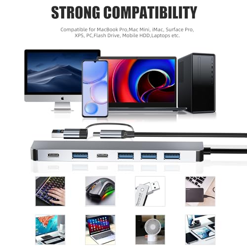 PANPEO Aluminum 7 in 1 USB C & USB Hub with USB 3.0, USB 2.0 Ports for PC/Laptops/MacBook Pro/Air/iMac/iPad and More Devices