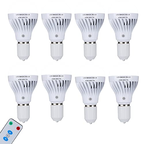 BSOD AC 85-265V 7W LED Magic Bulb with Remote Controller Cool White Emergency Light with Rechargeable Built-in Battery E27 Lamp for Home Indoor Lighting (White 8 Pack) - color: White 8 Pack