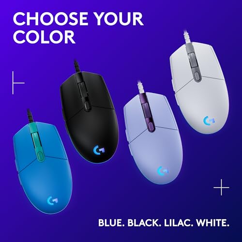 Logitech G203 Wired Gaming Mouse, 8,000 DPI, Rainbow Optical Effect LIGHTSYNC RGB, 6 Programmable Buttons, On-Board Memory, Screen Mapping, PC/Mac Computer and Laptop Compatible - Lilac - color: Lilac