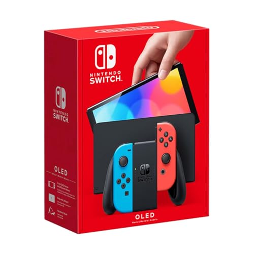 Nintendo Switch OLED with Signature Series Travel Case | Vivid 7” OLED Screen with 64 GB Internal Storage, Enhanced Audio, and Wide Adjustable Stand (Neon Blue and Red) - color: Neon Blue and Red