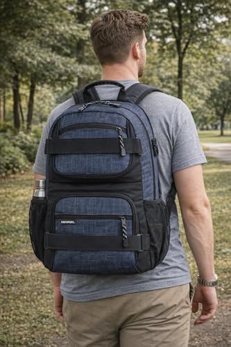 Eastsport Travel Skateboard Backpack Double Strap Laptop Bag Multi-Sport Design for Men and Women, Navy Gradient Ripstop - color: Navy/Gradient Ripstop Print
