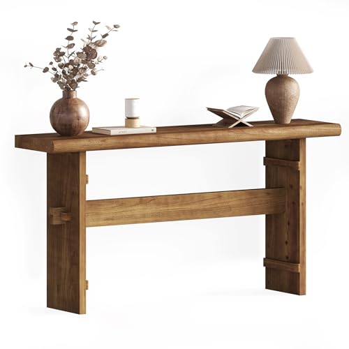 TRIBEWOOD 63-Inch Solid Wood Console Table for Entryway, Narrow Long Farmhouse Sofa Table Behind Couch, for Foyer, Hallway, Living Room, Easy Asswmbly, Brown - color: Brown