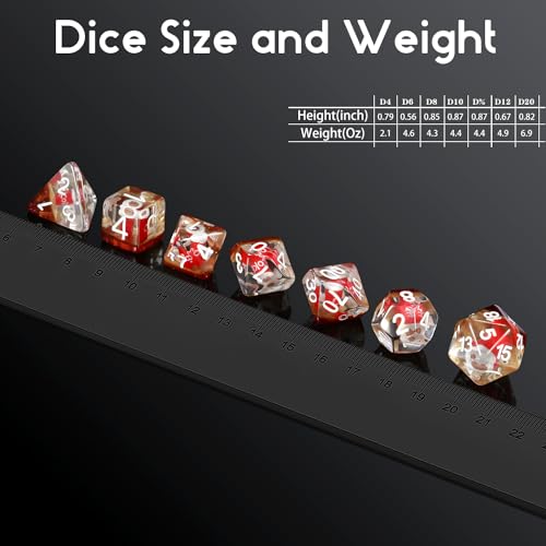 Cola DND Dice, DNDND 7PCS Resin DND Dice Set with Velvet Bag for D&D Role Playing Games and Tabletop Games(Cola - color: Cola