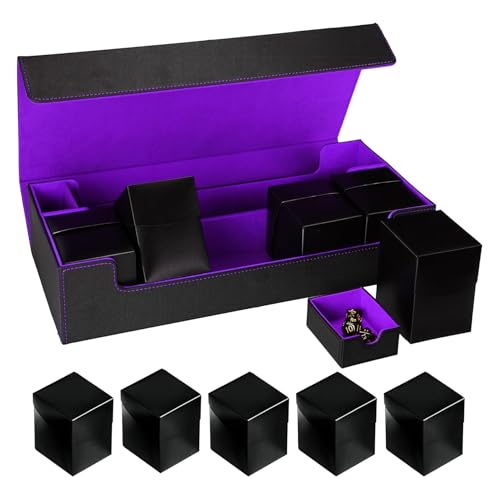 Large Premium Double Deck Case Box for 1200+ Sleeved Cards Case Large Deck Case with Dice Tray Fits MTG/TCG/CCG (6-in-1 - B/P) - color: Light Blue - B