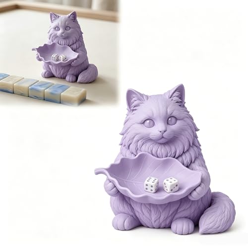 American Mahjong Dice Tray, Ragdoll Cat Dice Holder, Mahjong Dice Rolling Tray, Tabletop Game Accessory for American Mahjong Players,Purple - color: Purple