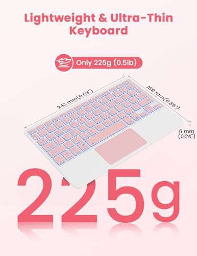 LAMA Backlit Bluetooth Touchpad Keyboard for iPad Pro/Air/Mini, Ultra-Slim Rechargeable Wireless Keyboard and Mouse for iPhone 15/14/13 Pro/Samsung/Tablet/PC/Laptop/iOS/Windows/Android, PK - color: Rose