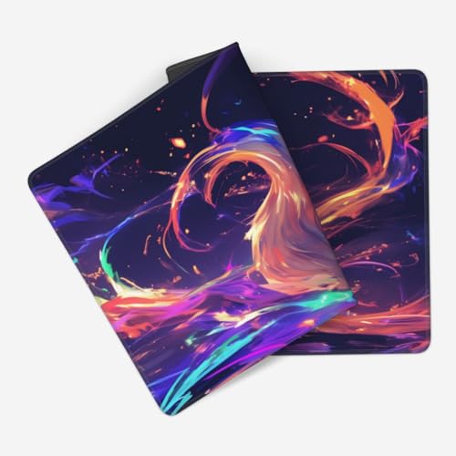 MTG Playmat Iridescent Fox TCG Play Mat Original Hand-Painted Design Stitched Edges Smooth Cloth Surface Non-Slip Rubber Base for Trading Card Games Board Games 23.5x13.8in