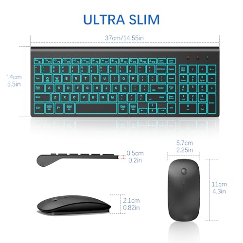 Wireless Backlit Keyboard and Mouse Ultra Slim Combo, TopMate 2.4G Silent Compact 2400DPI Mouse and Scissor Switch Keyboard Set, Batteries Included, for PC/Laptop/Windows/Mac/Gaming - BL Matte Black - color: BL Matte Black