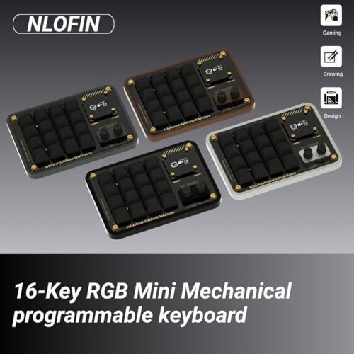 Double Knob Custom Macro Pad Programmable Designer Mini Keyboard 16 Keys with Screen (Grey,KB16) - color: Grey, size: 16-Key