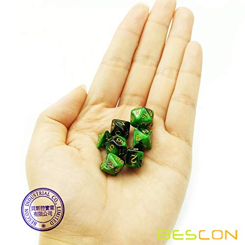 Bescon Mini Two Tone Polyhedral RPG Dice Set Marsh Land, 10MM Small Dice Set D4-D20 - color: Marsh Land