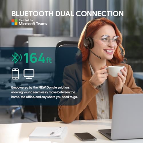 Yealink BH70 Mono Wireless Bluetooth Headset with Microphone for Work, up to 35h Talking, Native Bluetooth via Microsoft Teams Certified, Compatible with Cisco Webex & Jabber, Zoom, Google Meeting - color: Black (Teams), style: Mono (USB-C to A)