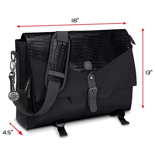 ENHANCE Collector's Edition RPG Player's Essentials DnD Bag - Dragon Hide Exterior Messenger Bag Fits 2-4 Books, Binders, Dice & Accessories, with 17 inch Laptop Slot, Battlemap Straps (Dragon Black) - color: Dragon Black