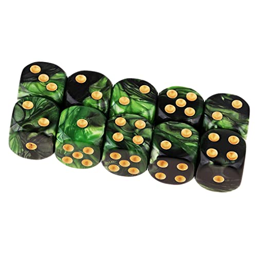 10PCS Polyhedral D6 Dice 16mm Acrylic Dice Game Dice for RPG MTG DND (Green Black) - color: Green Black