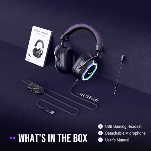 FIFINE Wired Gaming Headsets: 7.1 Surround Sound - Vibrant Customizable RGB - Game/Chat Balance, USB Gamer Headphones with Noise Canceling Microphone for PC, PS5/PS4, Laptop, Mac - AmpliGame H13BP | Large 50mm drivers, Crisp 7.1 Surround, Ergonomic Earpad