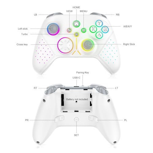 Xexvyrin Wireless Controller for X-box One, X-box Series X/S, PC, Switch, iOS, Android, LED Gaming Controller with TURBO, Macro Function, 6-Axis Gyro, 3.5mm Audio Jack, WiFi Connectivity (white) - color: White