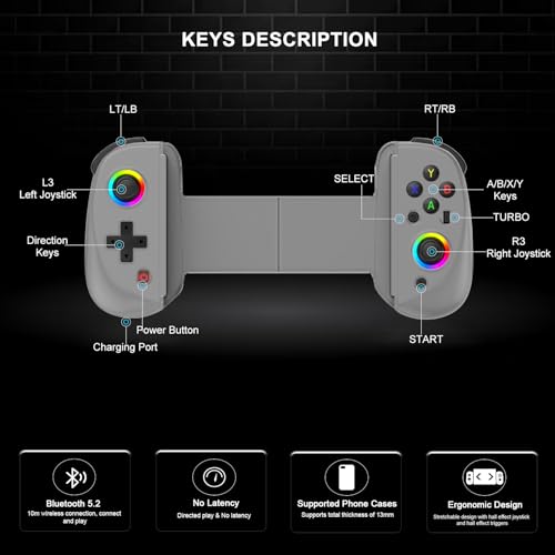 arVin Gamepad Controller for iPad/iPad Mini/iPad Air/Samsung Galaxy Tab/Huawei MatePad/Yoga Tab/iPhone 15/14/Android Phone/PC/Switch/PS4 -Play Xbox Cloud Gaming/PS Remote Play/Steam Link/Call of Duty - color: Grey, size: D8