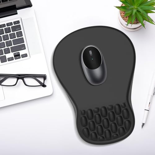 YIWEI Ergonomic Mouse Pad with Wrist Rest for Carpal Tunnel Pain Relief | Memory Foam Wrist Support,Non-Slip Rubber Base, Keyboard Computer Mousepad,Lycra Cloth Surface,Gaming Home Office,Black - color: Black