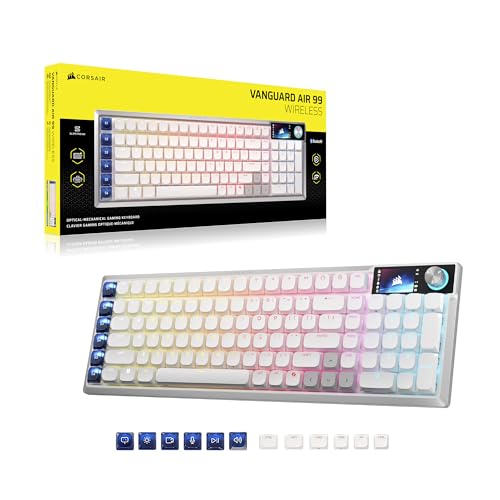 Corsair Vanguard AIR 99 Wireless Low-Profile Optical-Mechanical RGB Gaming Keyboard – QWERTY US, 99% Layout, OPX Switches, 8000Hz Hyper-Polling, Stream Deck Integration, Flashtap SOCD – White - color: White