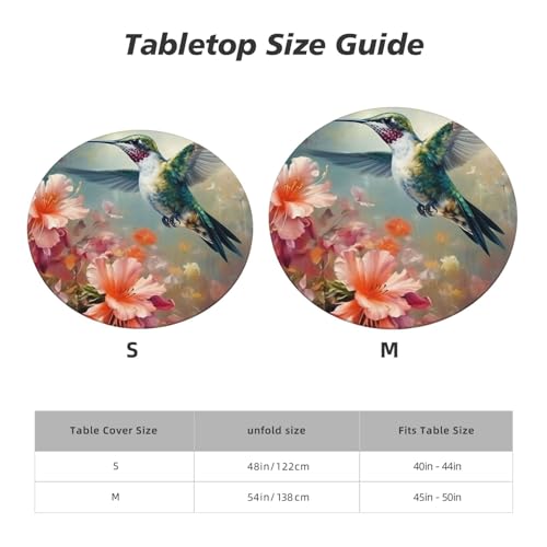 Famame Oil Painting Hummingbird Round Fitted Tablecloth with Elastic Protector Table Kitchen Dinner Waterproof Oil-Proof Table Covers Fits 40"-44", Small - color: Hummingbird, size: 2" (Round)